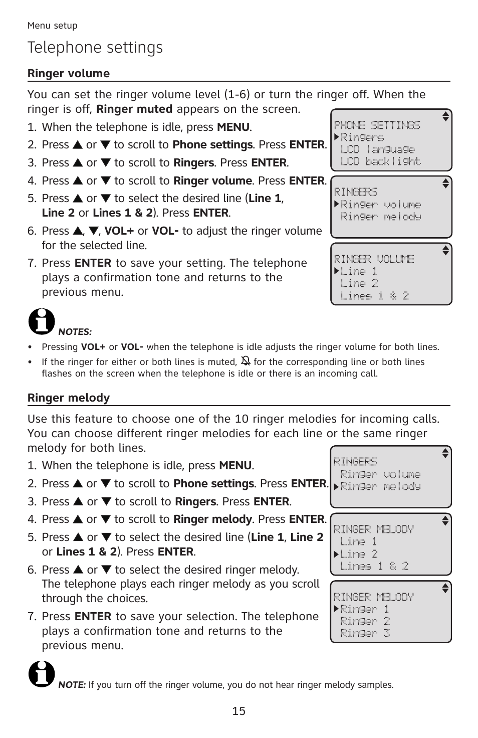 Telephone settings | AT&T ML17959 User Manual | Page 20 / 82