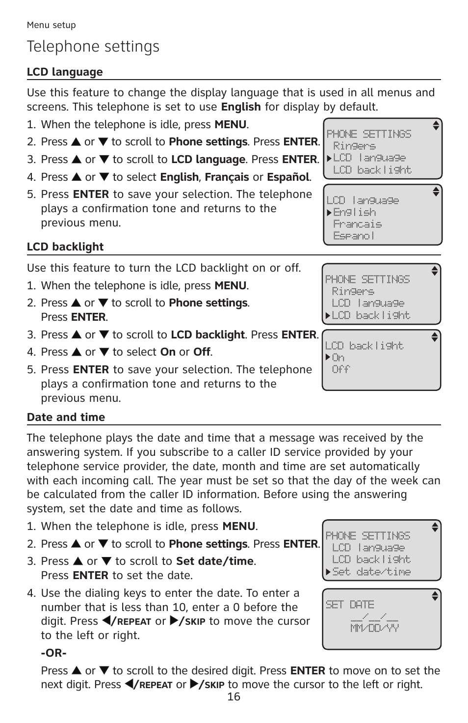 Telephone settings | AT&T ML17959 User Manual | Page 21 / 82