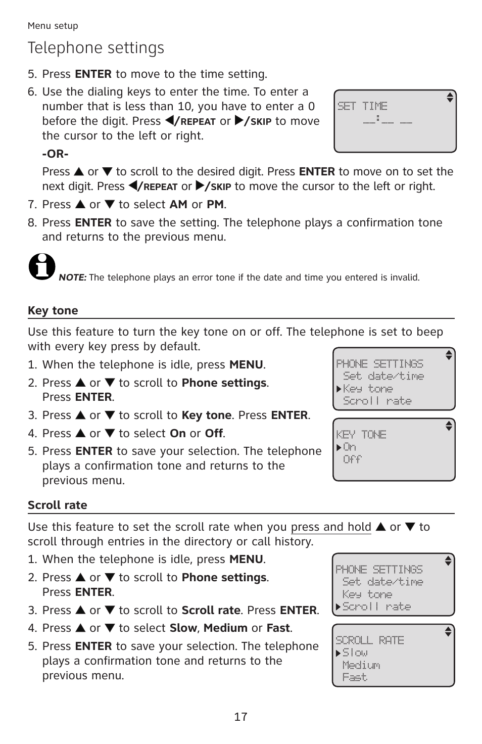 Telephone settings | AT&T ML17959 User Manual | Page 22 / 82