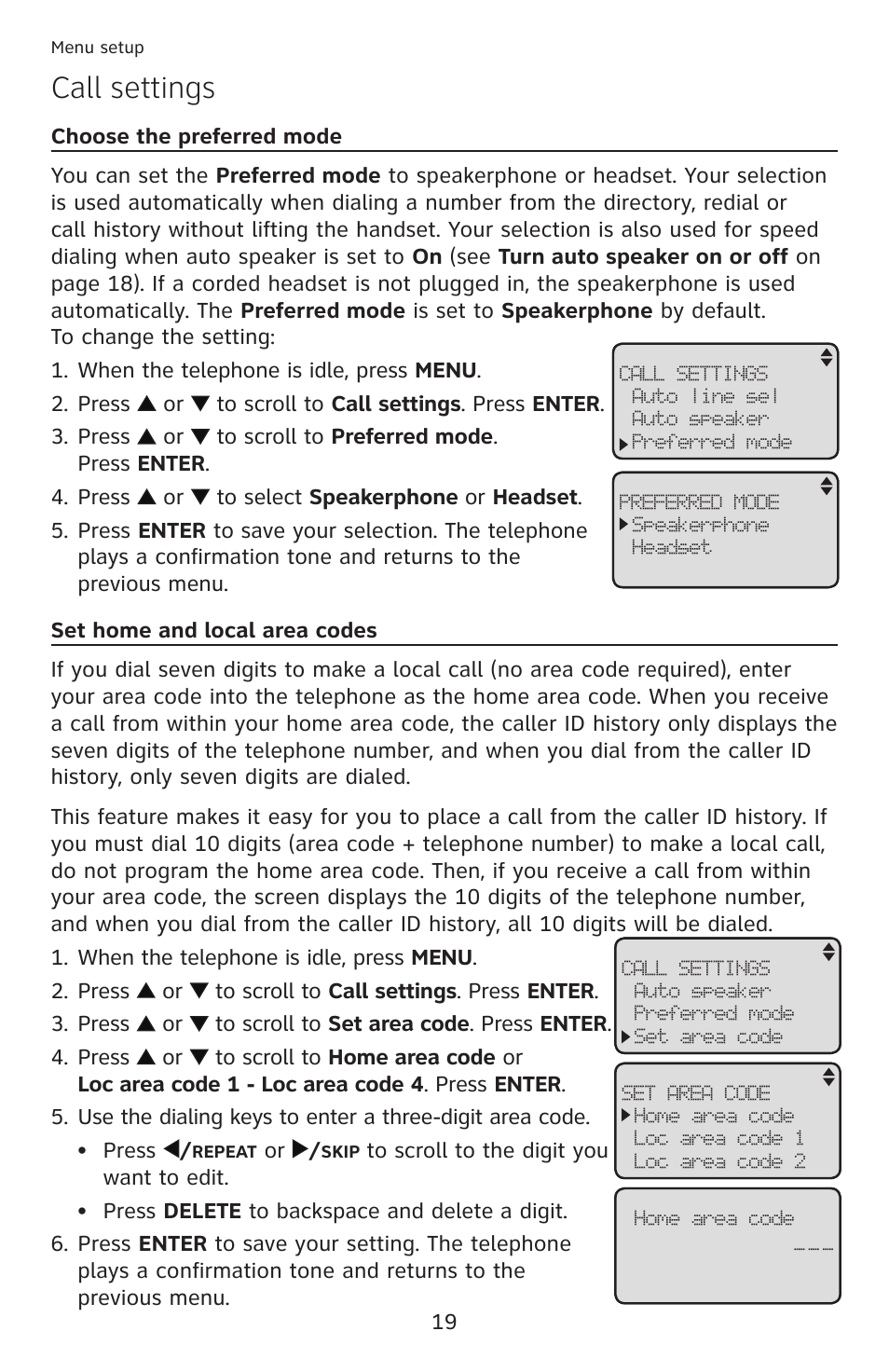 Call settings | AT&T ML17959 User Manual | Page 24 / 82