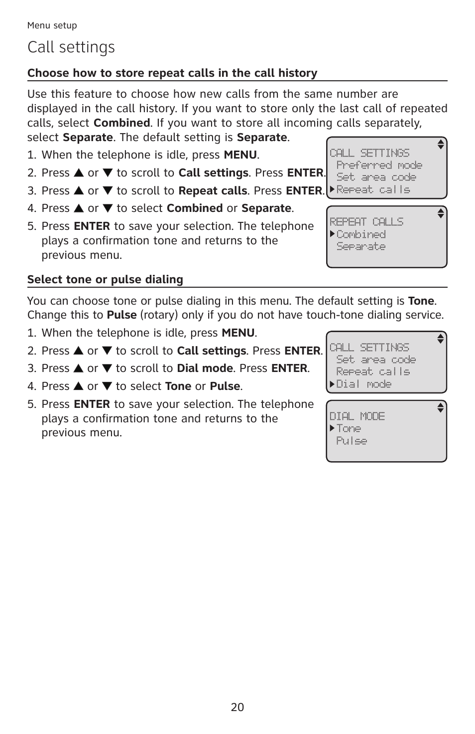 Call settings | AT&T ML17959 User Manual | Page 25 / 82