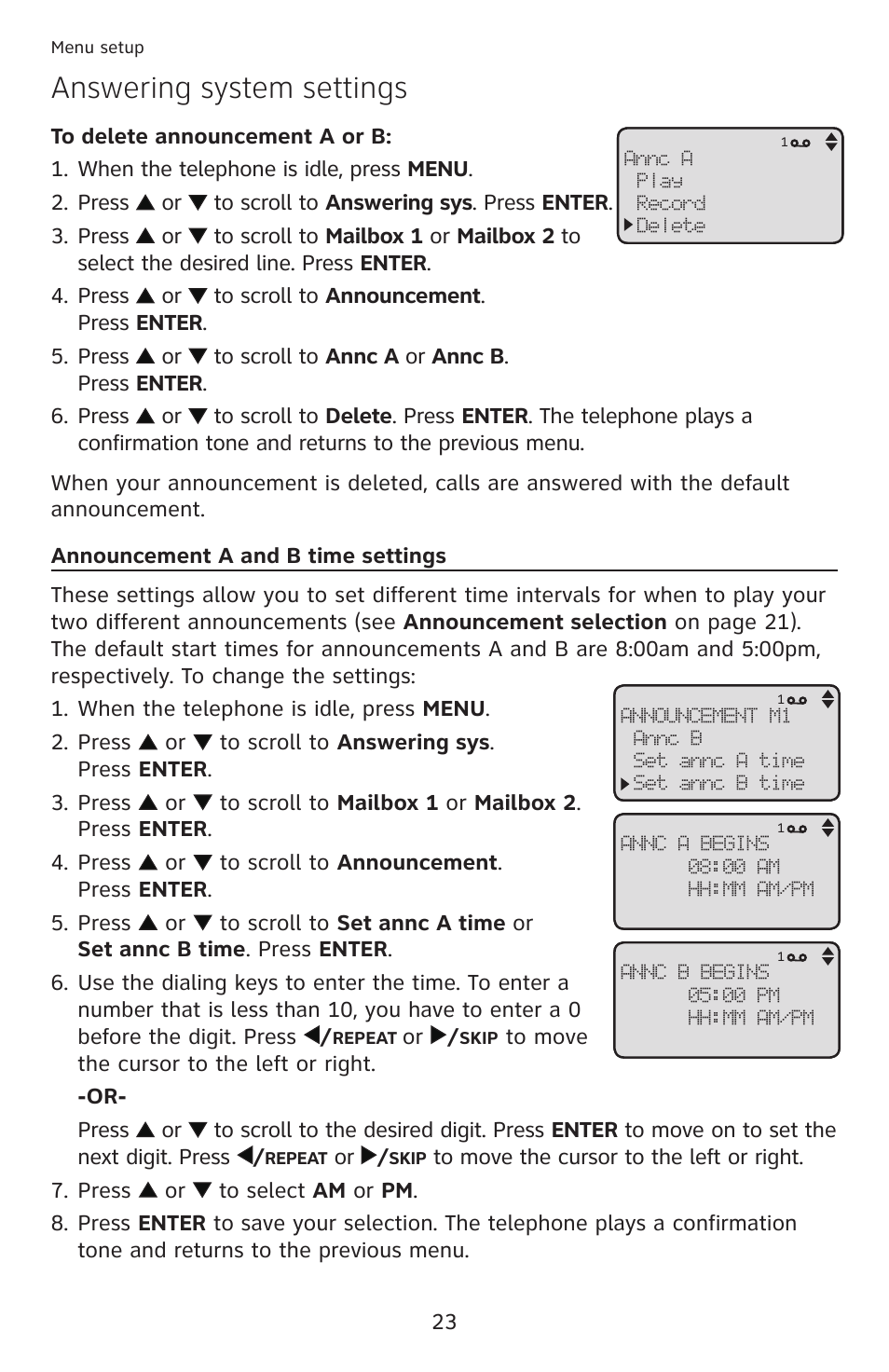 Answering system settings | AT&T ML17959 User Manual | Page 28 / 82