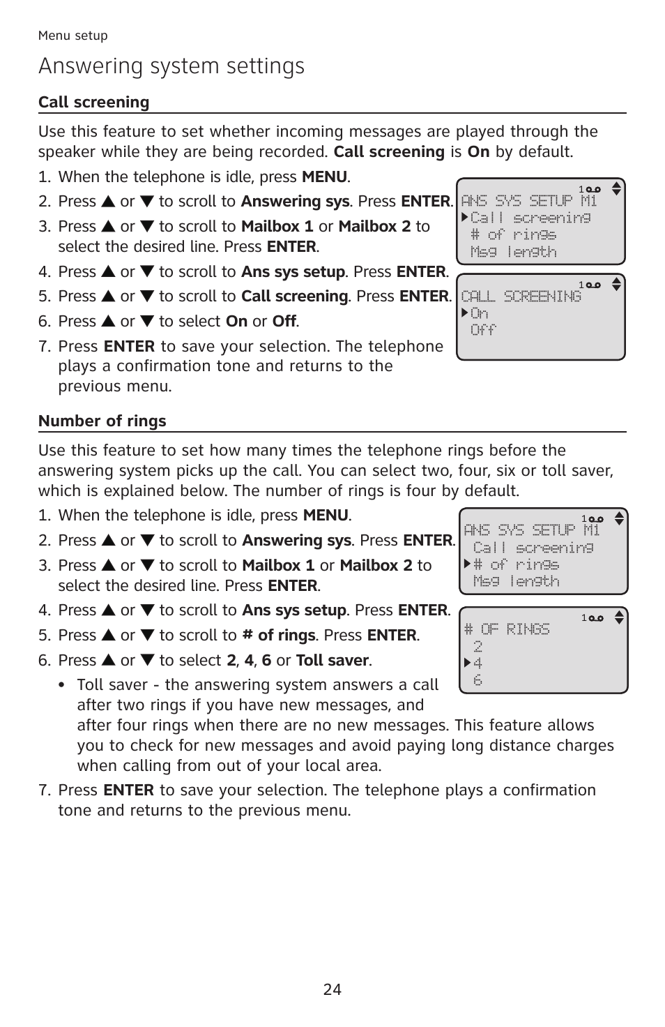 Answering system settings | AT&T ML17959 User Manual | Page 29 / 82
