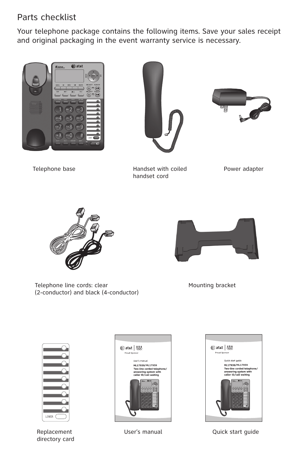 Parts checklist | AT&T ML17959 User Manual | Page 3 / 82