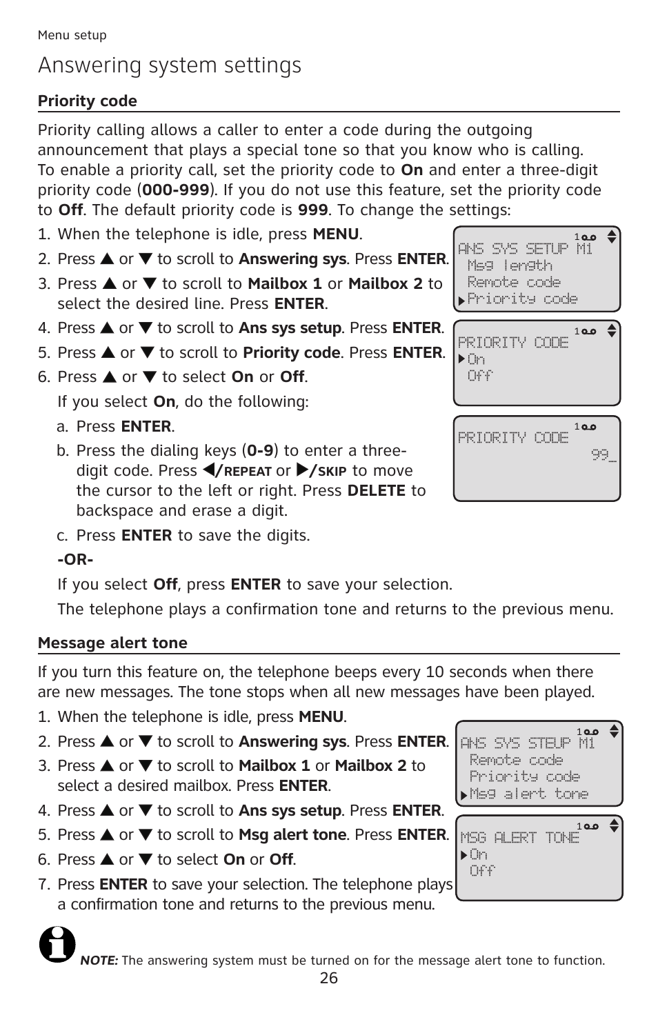 Answering system settings | AT&T ML17959 User Manual | Page 31 / 82
