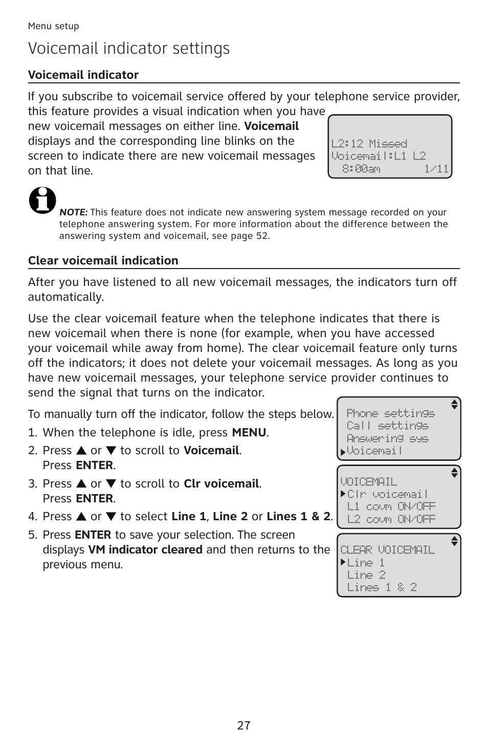 Voicemail indicator settings | AT&T ML17959 User Manual | Page 32 / 82
