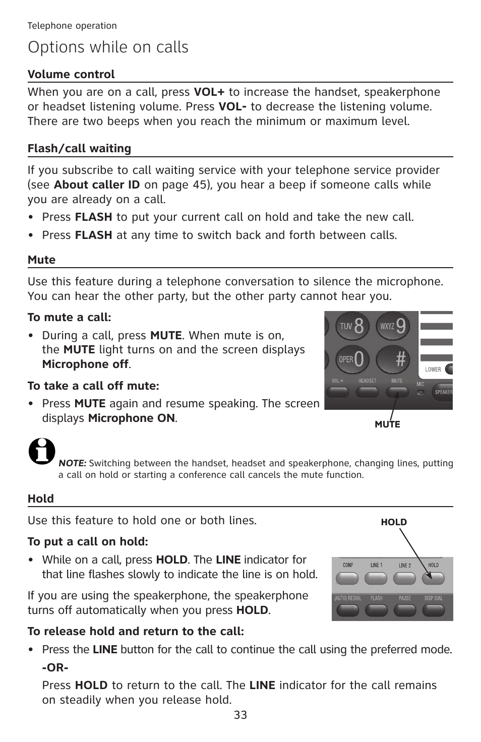 Options while on calls | AT&T ML17959 User Manual | Page 38 / 82