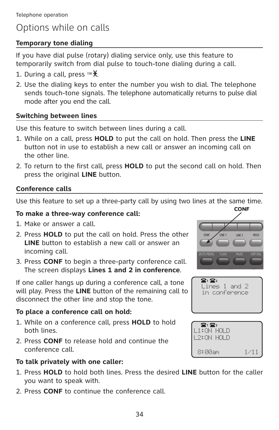 Options while on calls | AT&T ML17959 User Manual | Page 39 / 82