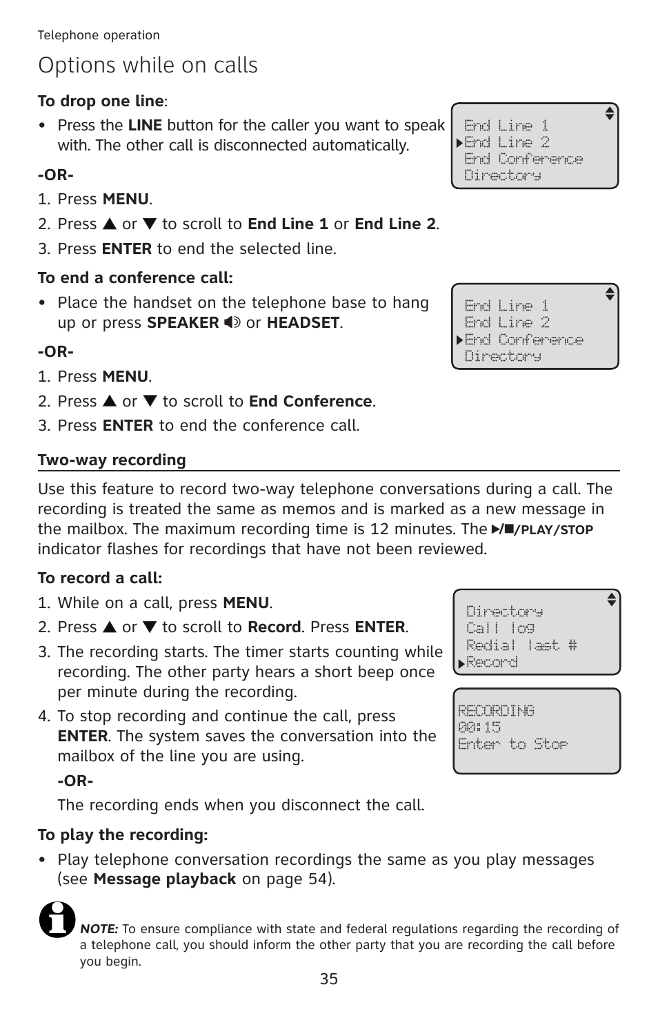 Options while on calls | AT&T ML17959 User Manual | Page 40 / 82