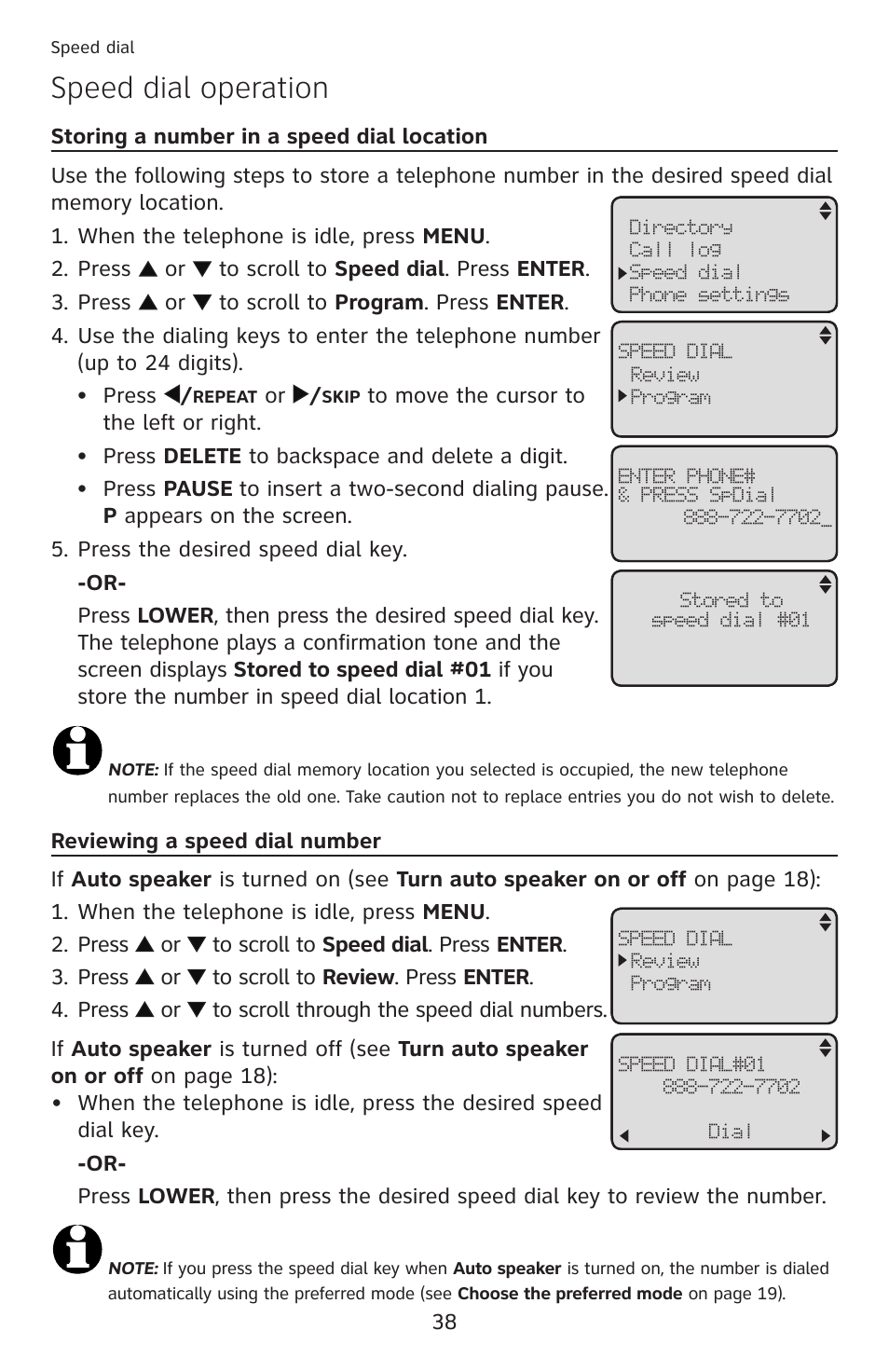 Speed dial operation | AT&T ML17959 User Manual | Page 43 / 82