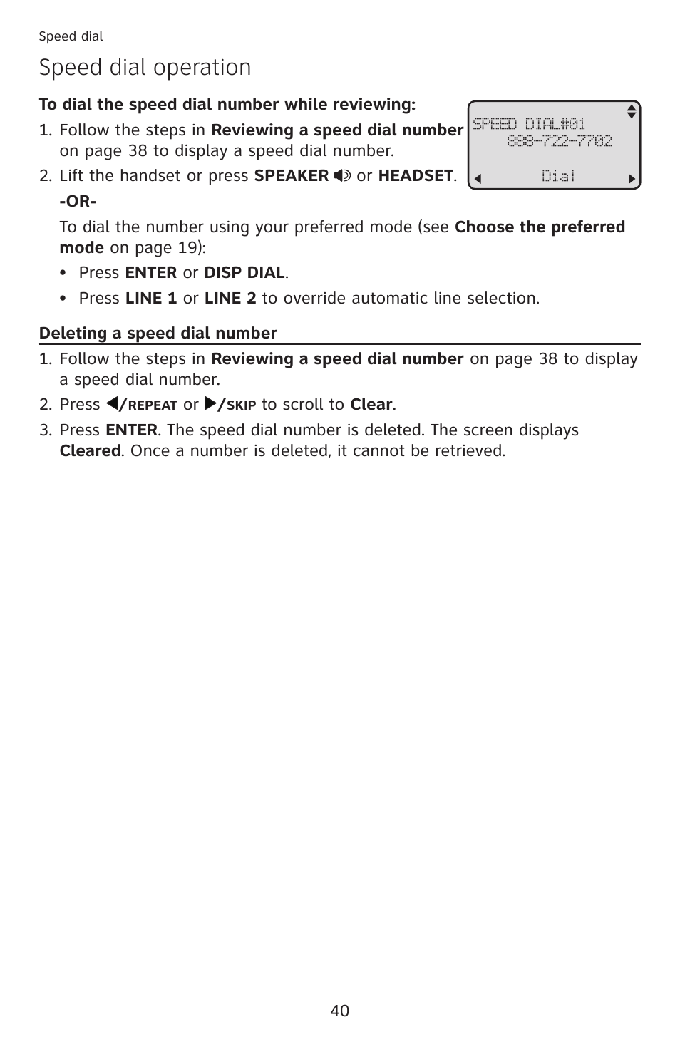 Speed dial operation | AT&T ML17959 User Manual | Page 45 / 82
