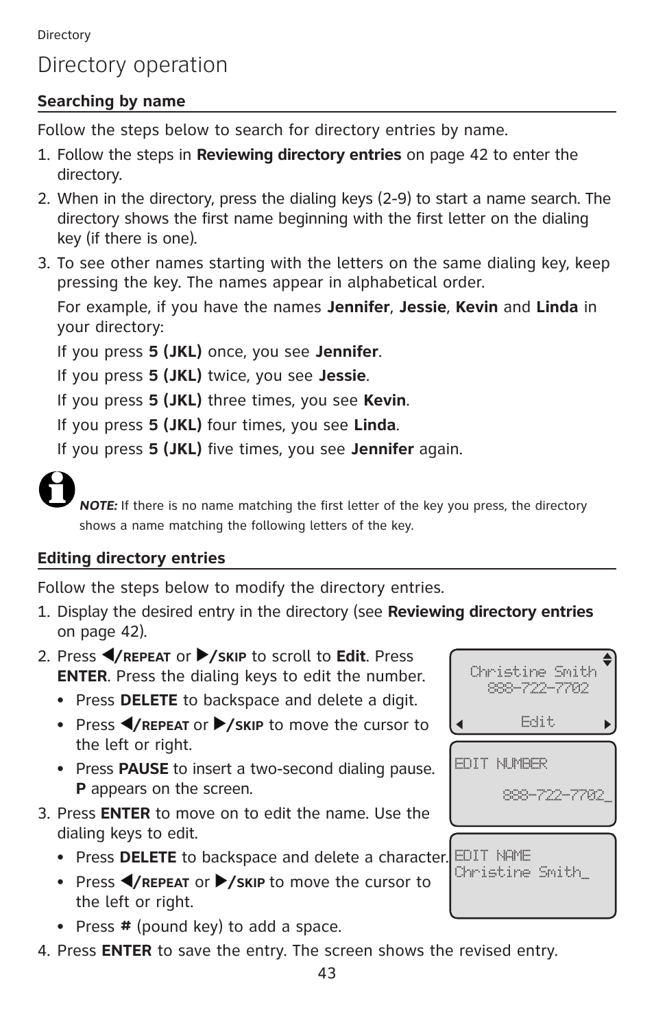 Directory operation | AT&T ML17959 User Manual | Page 48 / 82