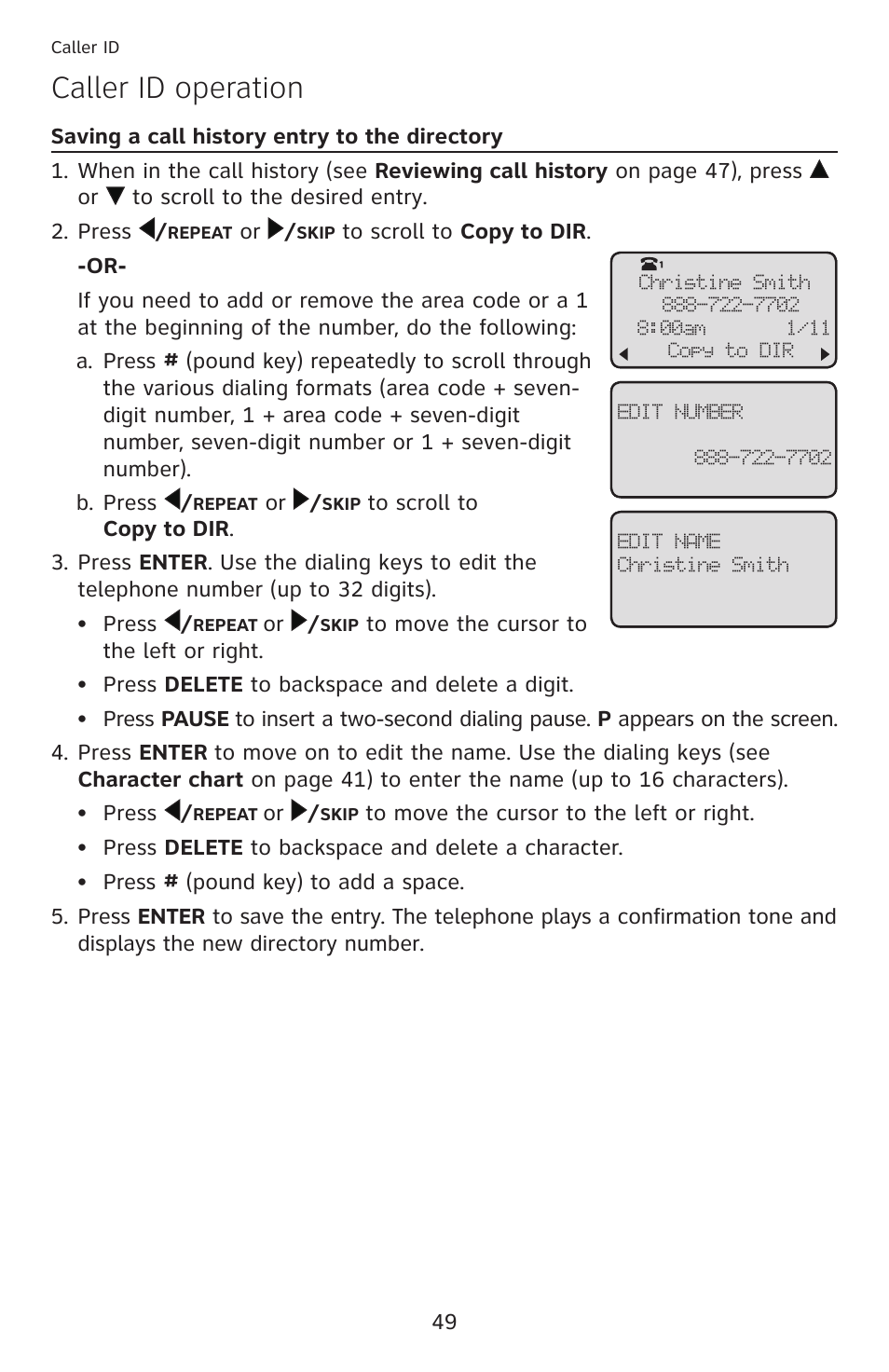 Caller id operation | AT&T ML17959 User Manual | Page 54 / 82