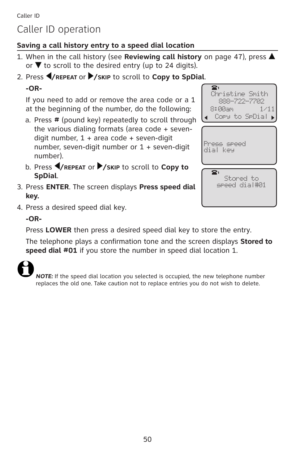 Caller id operation | AT&T ML17959 User Manual | Page 55 / 82