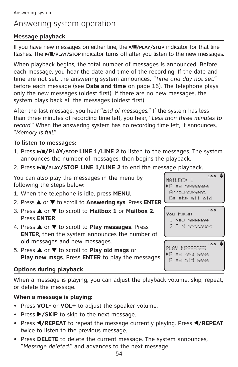 Answering system operation | AT&T ML17959 User Manual | Page 59 / 82