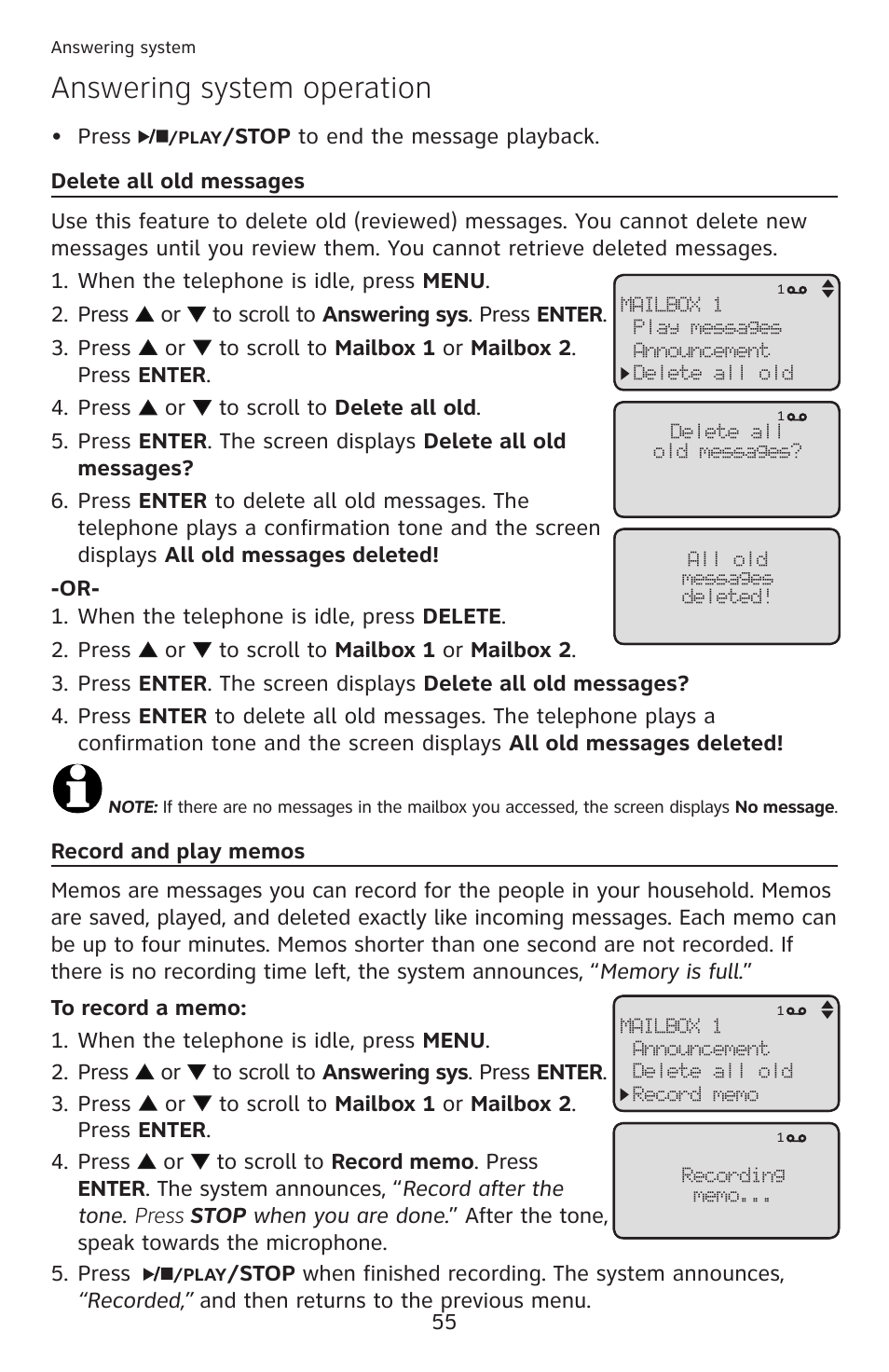 Answering system operation | AT&T ML17959 User Manual | Page 60 / 82