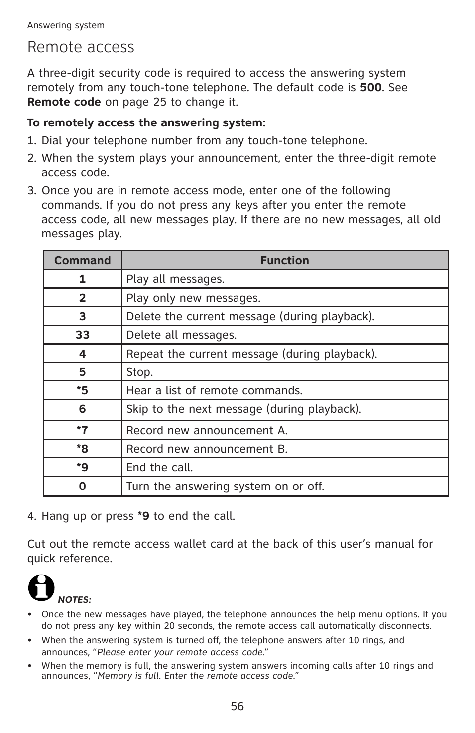 Remote access | AT&T ML17959 User Manual | Page 61 / 82