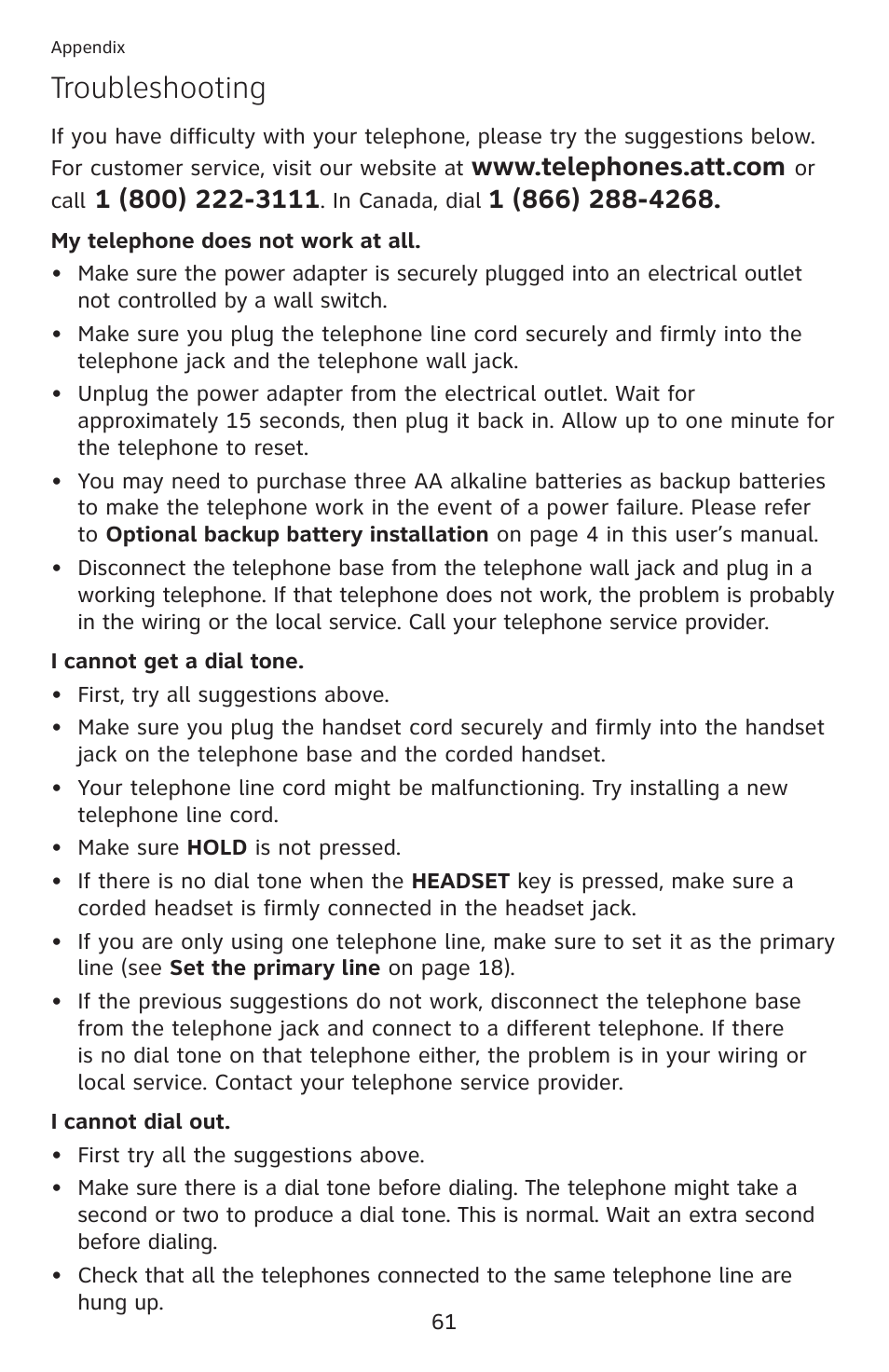 Troubleshooting | AT&T ML17959 User Manual | Page 66 / 82