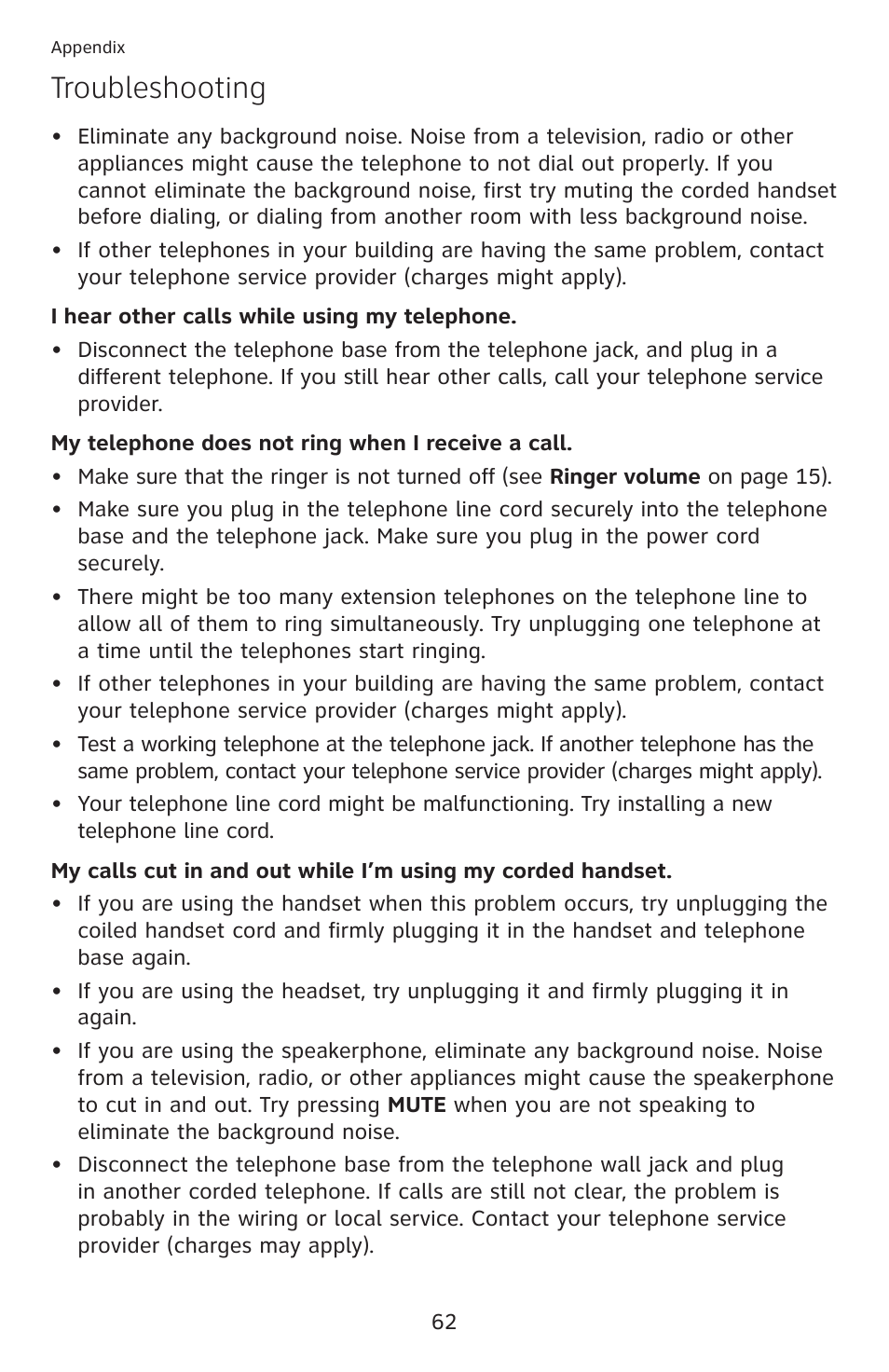 Troubleshooting | AT&T ML17959 User Manual | Page 67 / 82