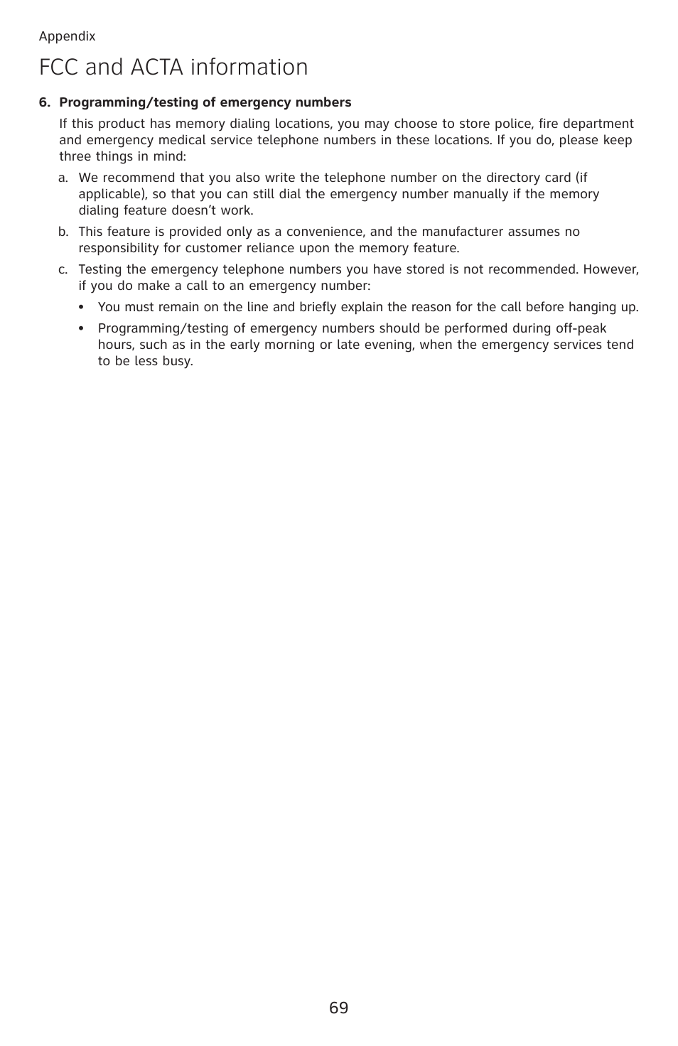 Fcc and acta information | AT&T ML17959 User Manual | Page 74 / 82