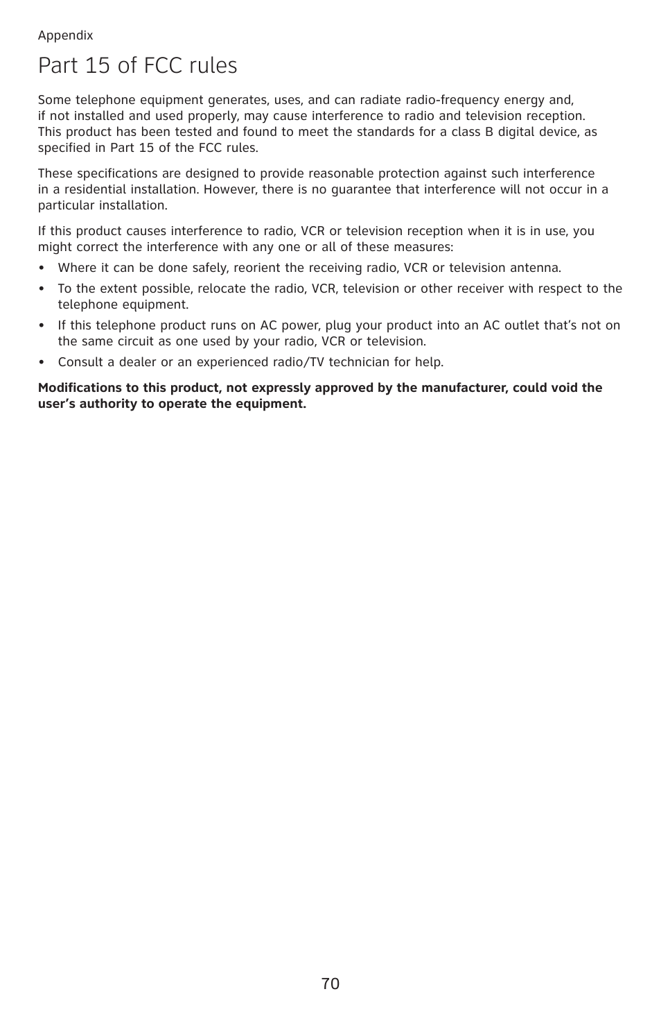 Part 15 of fcc rules | AT&T ML17959 User Manual | Page 75 / 82