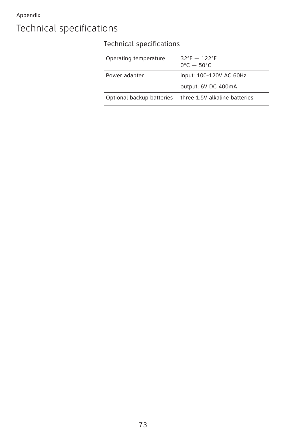 Technical specifications | AT&T ML17959 User Manual | Page 78 / 82