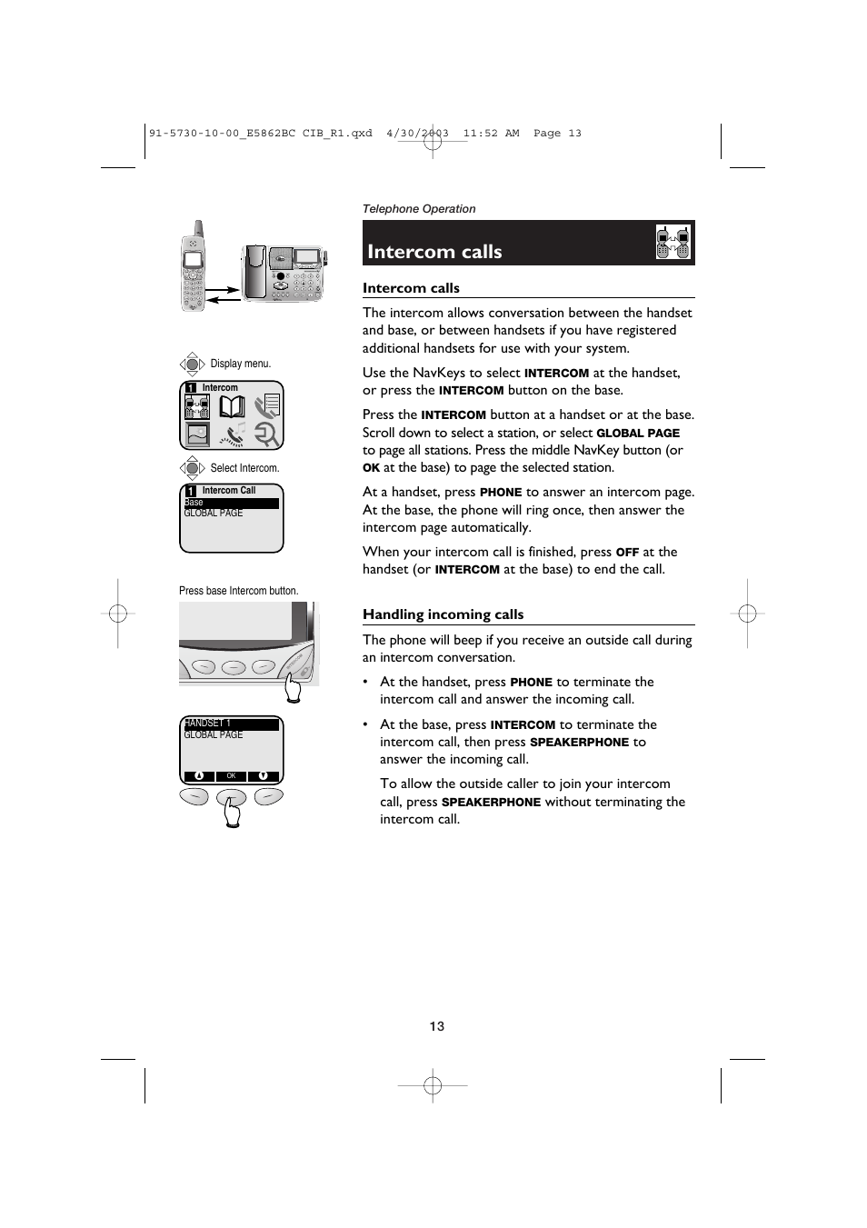 Intercom calls, Handling incoming calls | AT&T E5862BC User Manual | Page 15 / 56