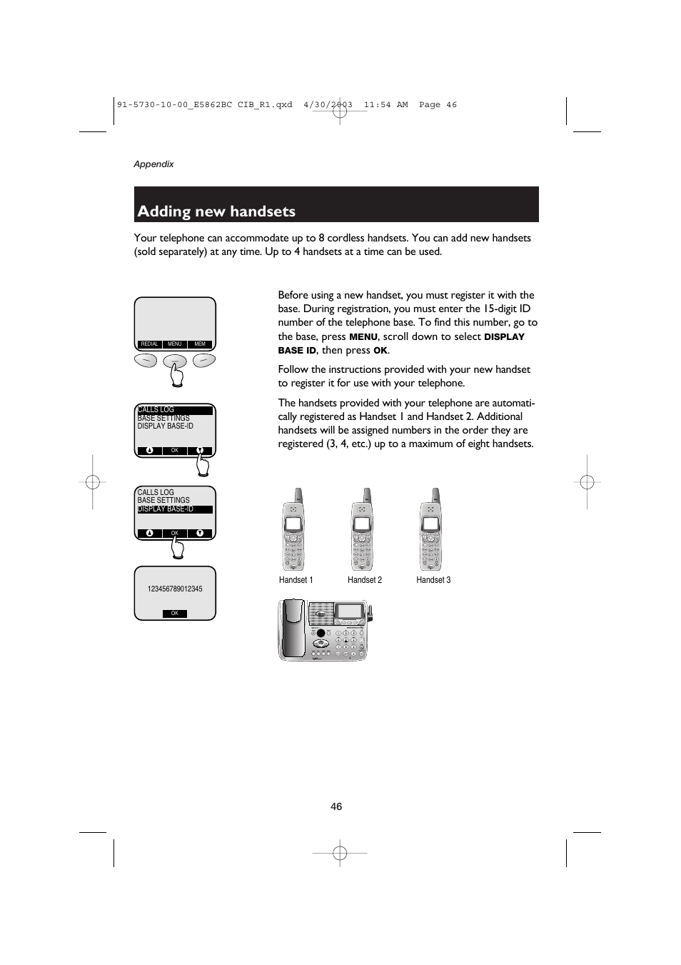 Adding new handsets, Scroll down to select, Then press | AT&T E5862BC User Manual | Page 48 / 56