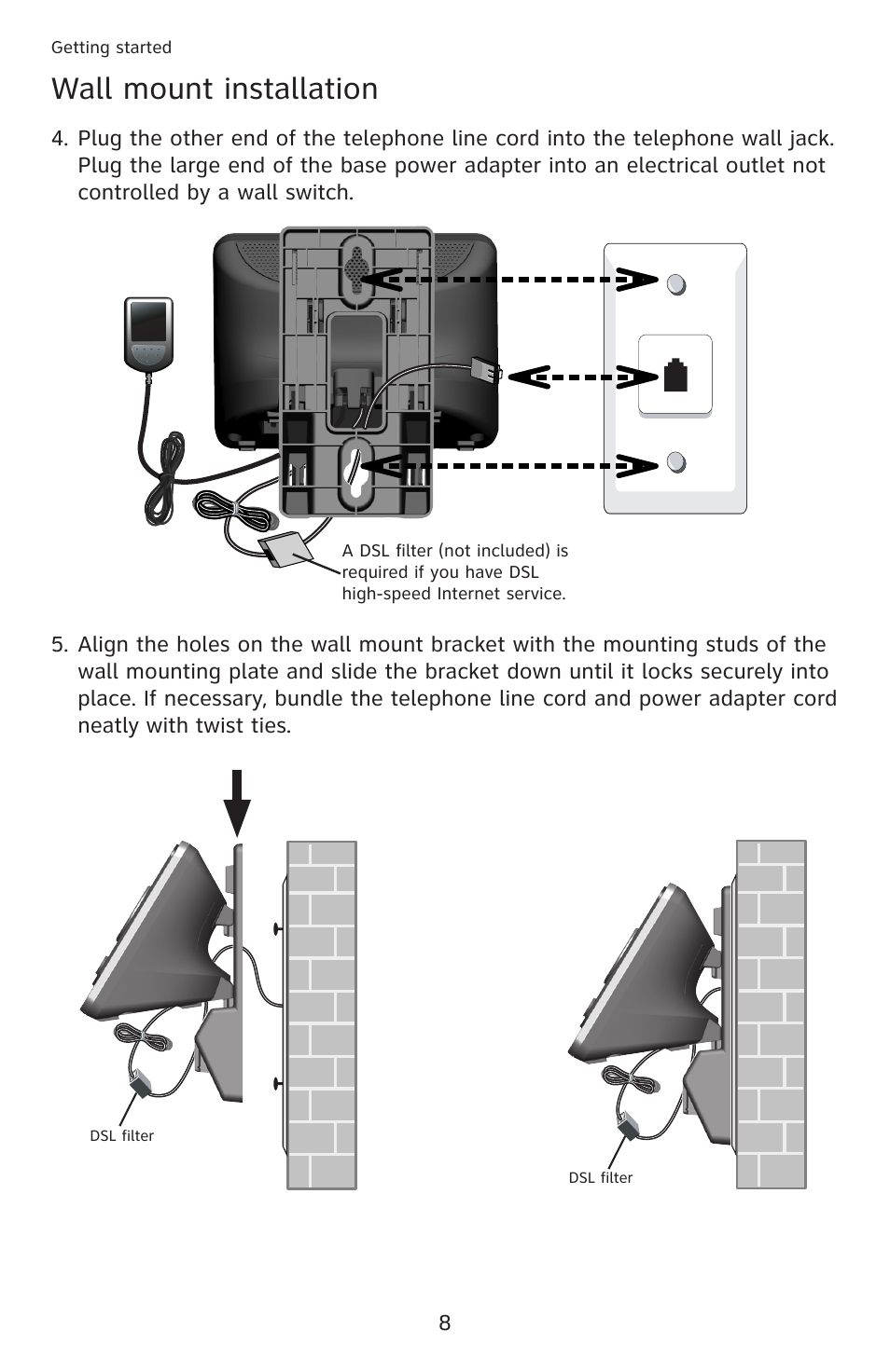 Wall mount installation | AT&T DECT 6.0 EL52201 User Manual | Page 13 / 83