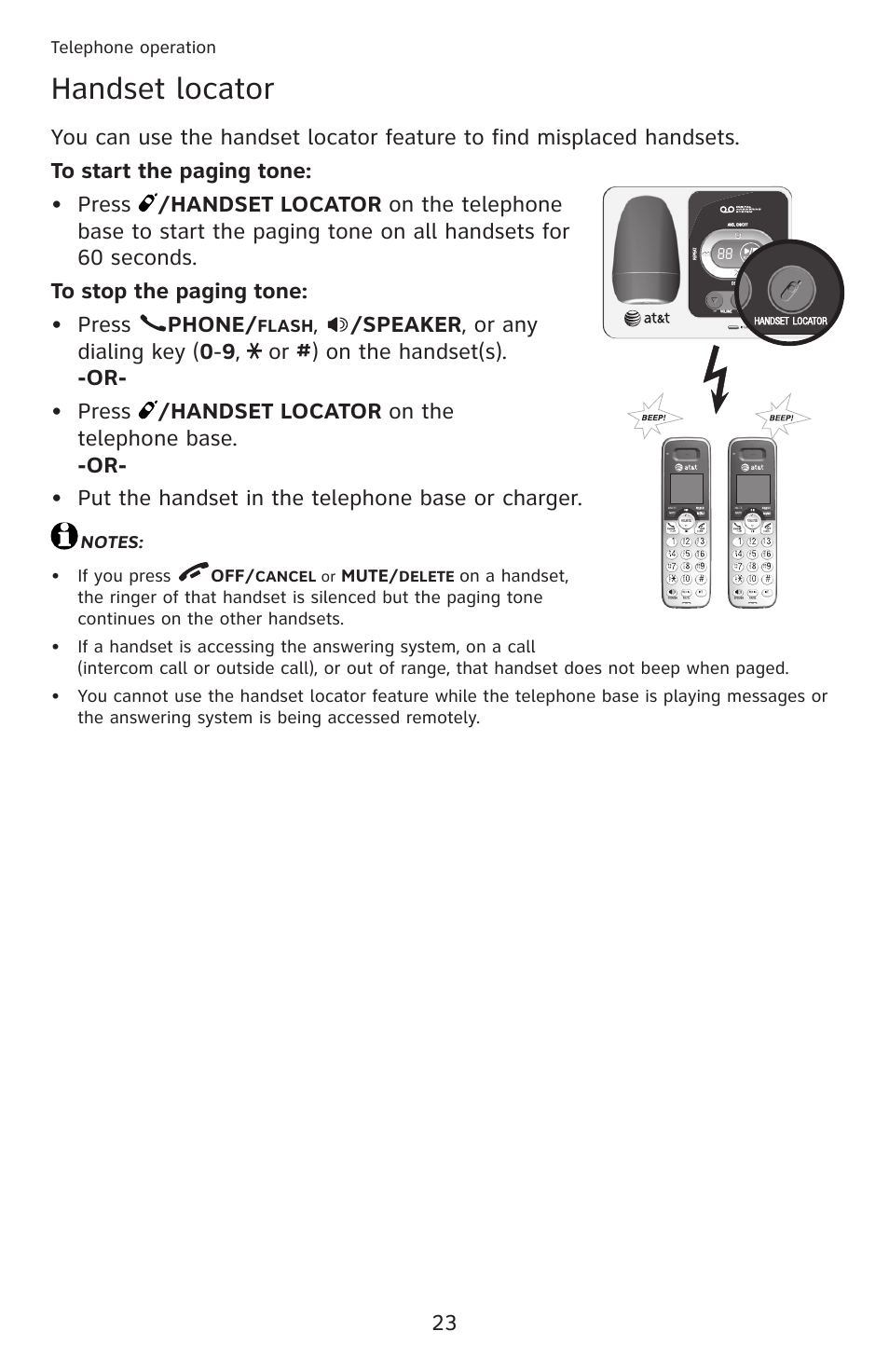 Handset locator | AT&T DECT 6.0 EL52201 User Manual | Page 28 / 83