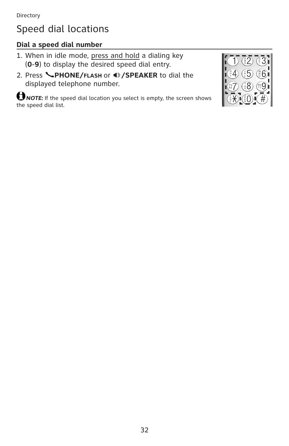 Dial a speed dial number, Speed dial locations | AT&T DECT 6.0 EL52201 User Manual | Page 37 / 83