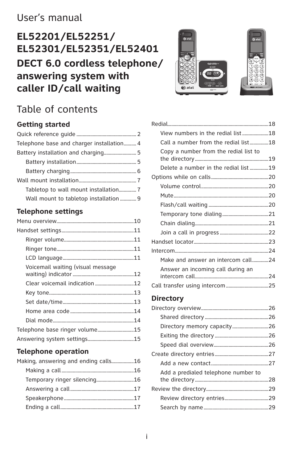 AT&T DECT 6.0 EL52201 User Manual | Page 4 / 83