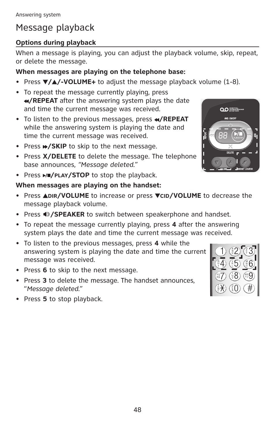 Options during playback, Message playback | AT&T DECT 6.0 EL52201 User Manual | Page 53 / 83