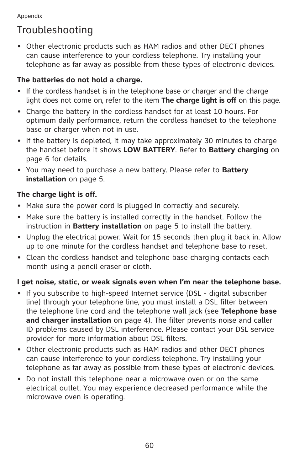 Troubleshooting | AT&T DECT 6.0 EL52201 User Manual | Page 65 / 83