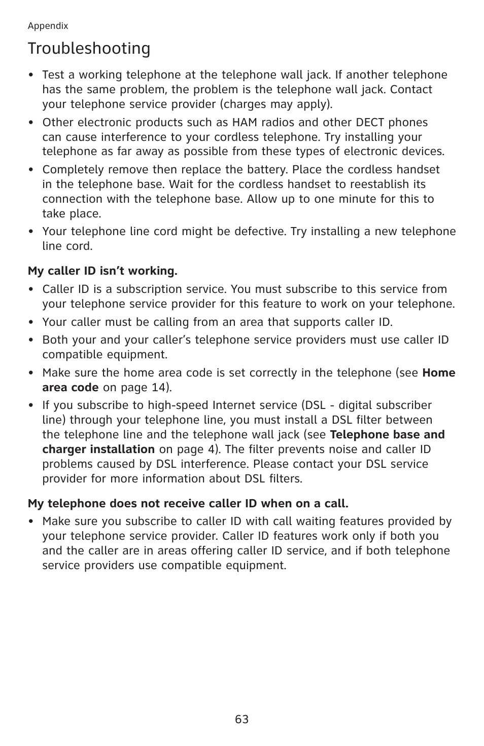 Troubleshooting | AT&T DECT 6.0 EL52201 User Manual | Page 68 / 83