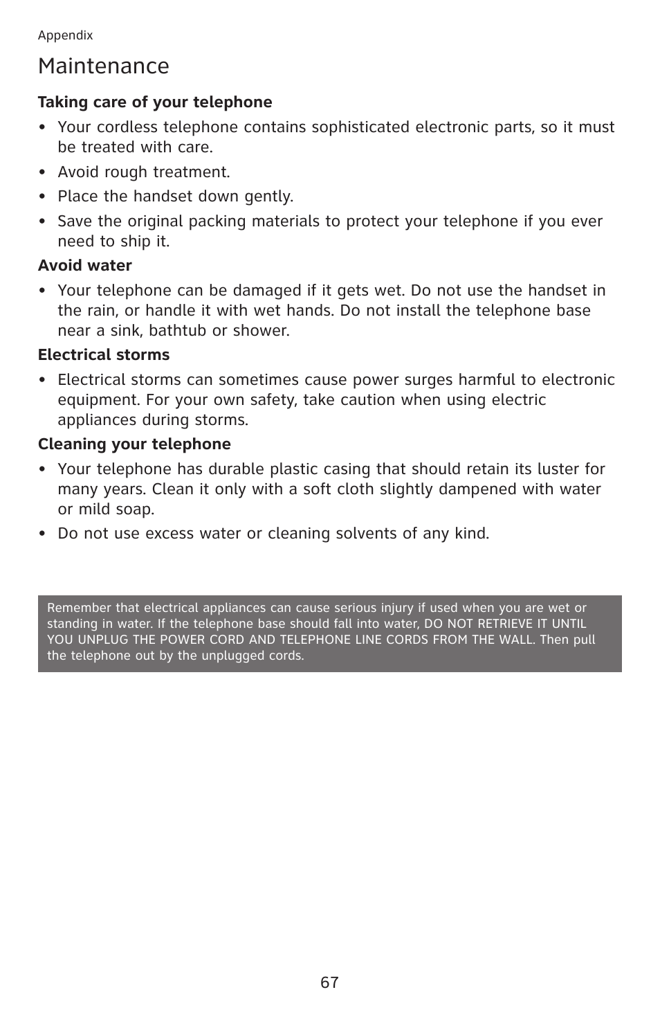 Maintenance | AT&T DECT 6.0 EL52201 User Manual | Page 72 / 83