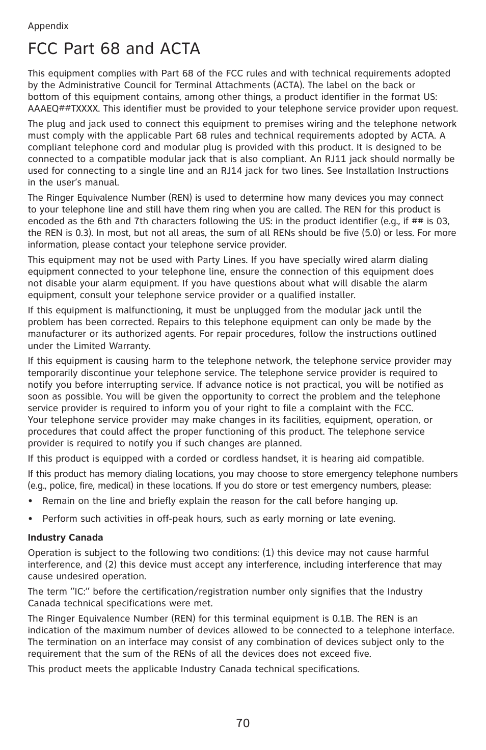 Fcc part 68 and acta | AT&T DECT 6.0 EL52201 User Manual | Page 75 / 83