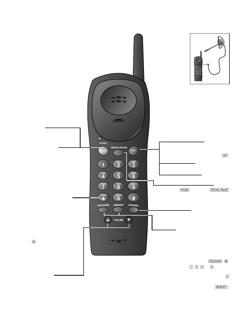 Handset volume, Make a call, Flash/call waiting | Answer a call, Change channel, Redial, End a call, Temporary tone dialing, Headset jack, Handset ringer style/ battery save | AT&T 9320 User Manual | Page 5 / 8