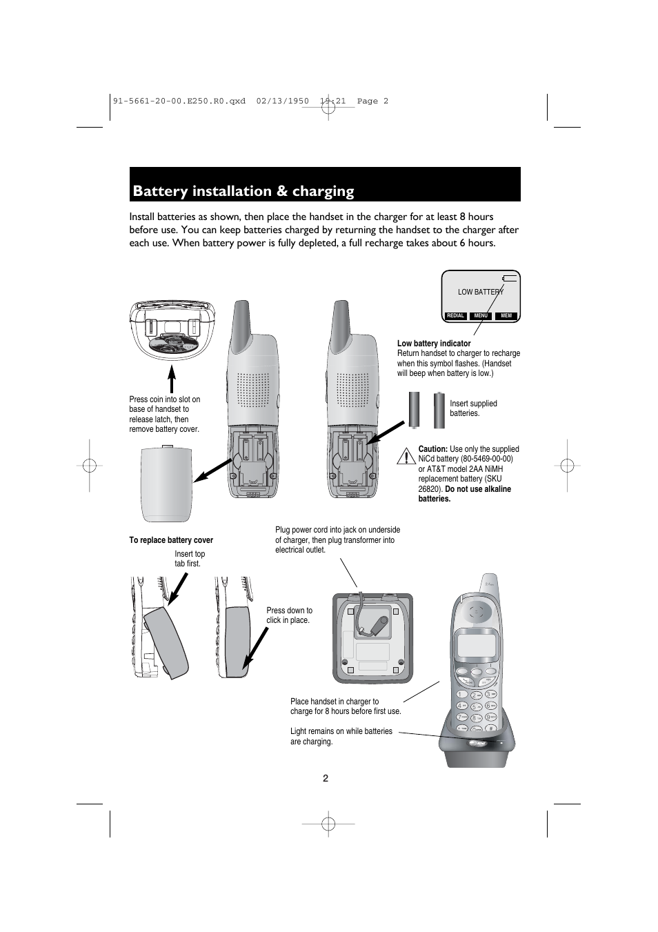 Battery installation & charging | AT&T E2600B User Manual | Page 4 / 8