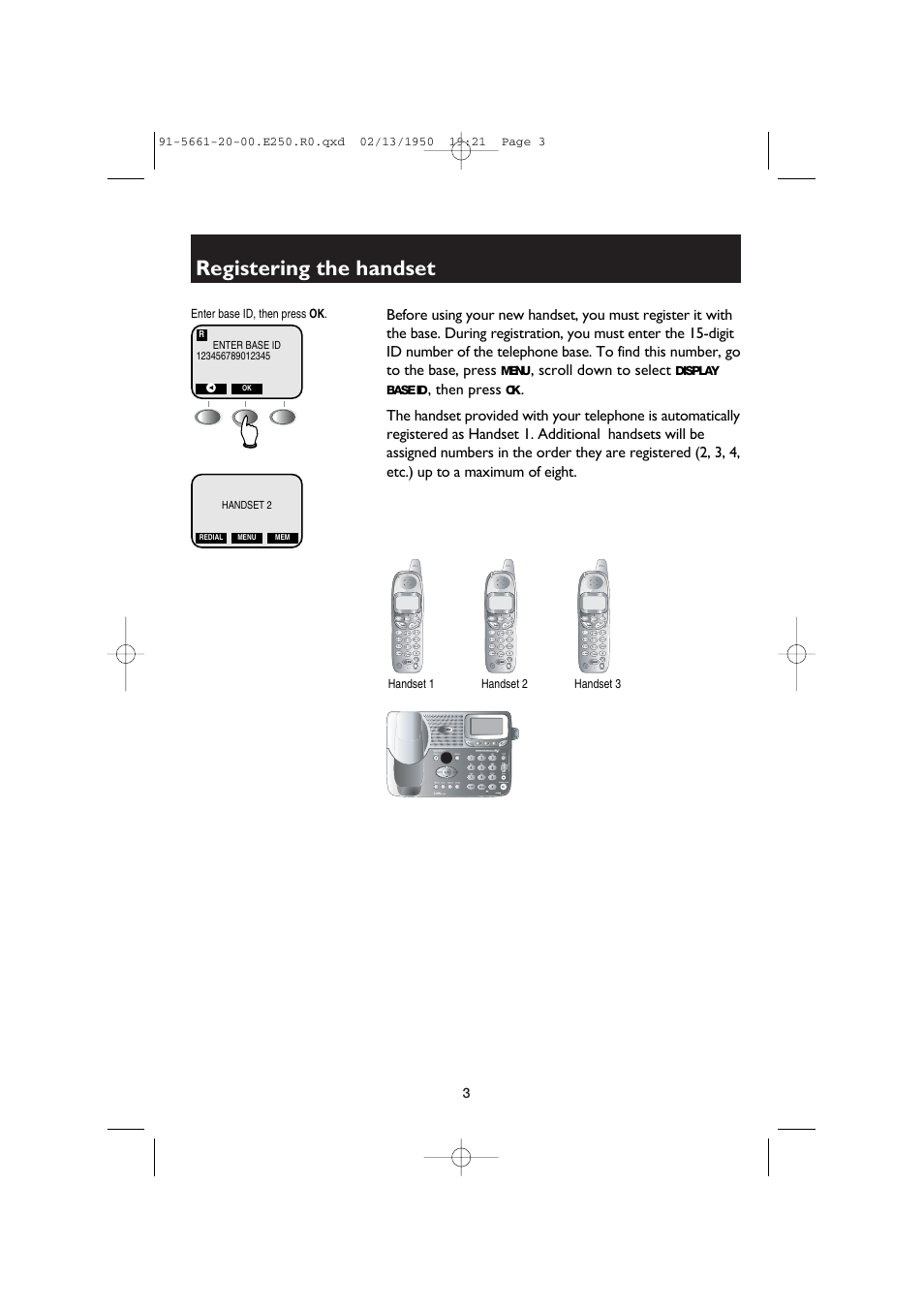 Registering the handset, Scroll down to select, Then press | AT&T E2600B User Manual | Page 5 / 8