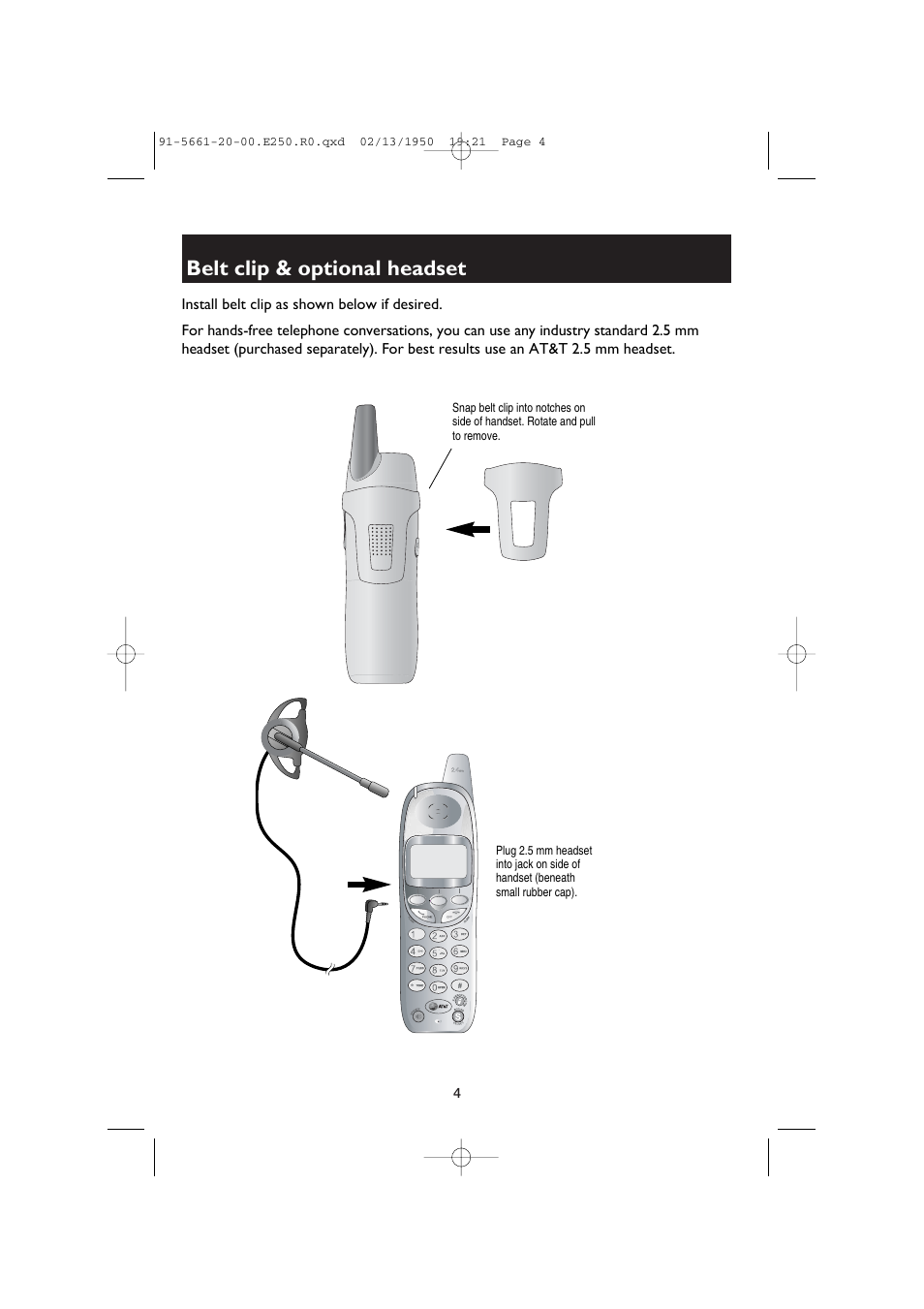 Belt clip & optional headset | AT&T E2600B User Manual | Page 6 / 8