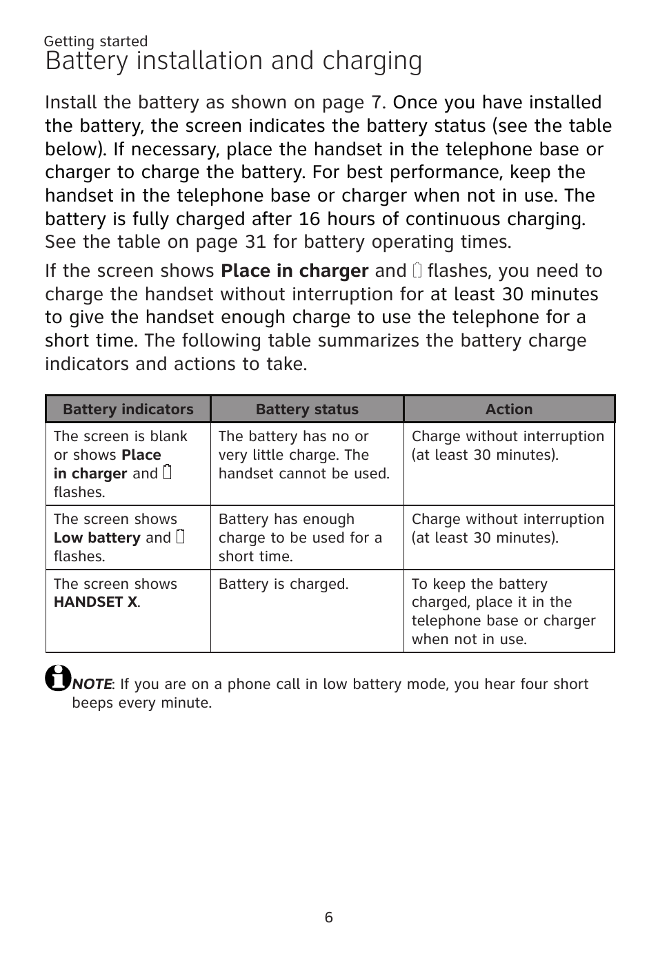 Battery installation and charging | AT&T TL96371 User Manual | Page 10 / 36