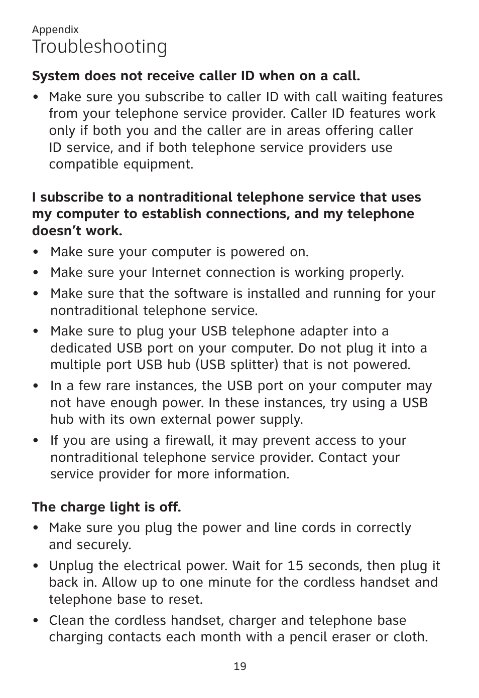 Troubleshooting | AT&T TL96371 User Manual | Page 23 / 36