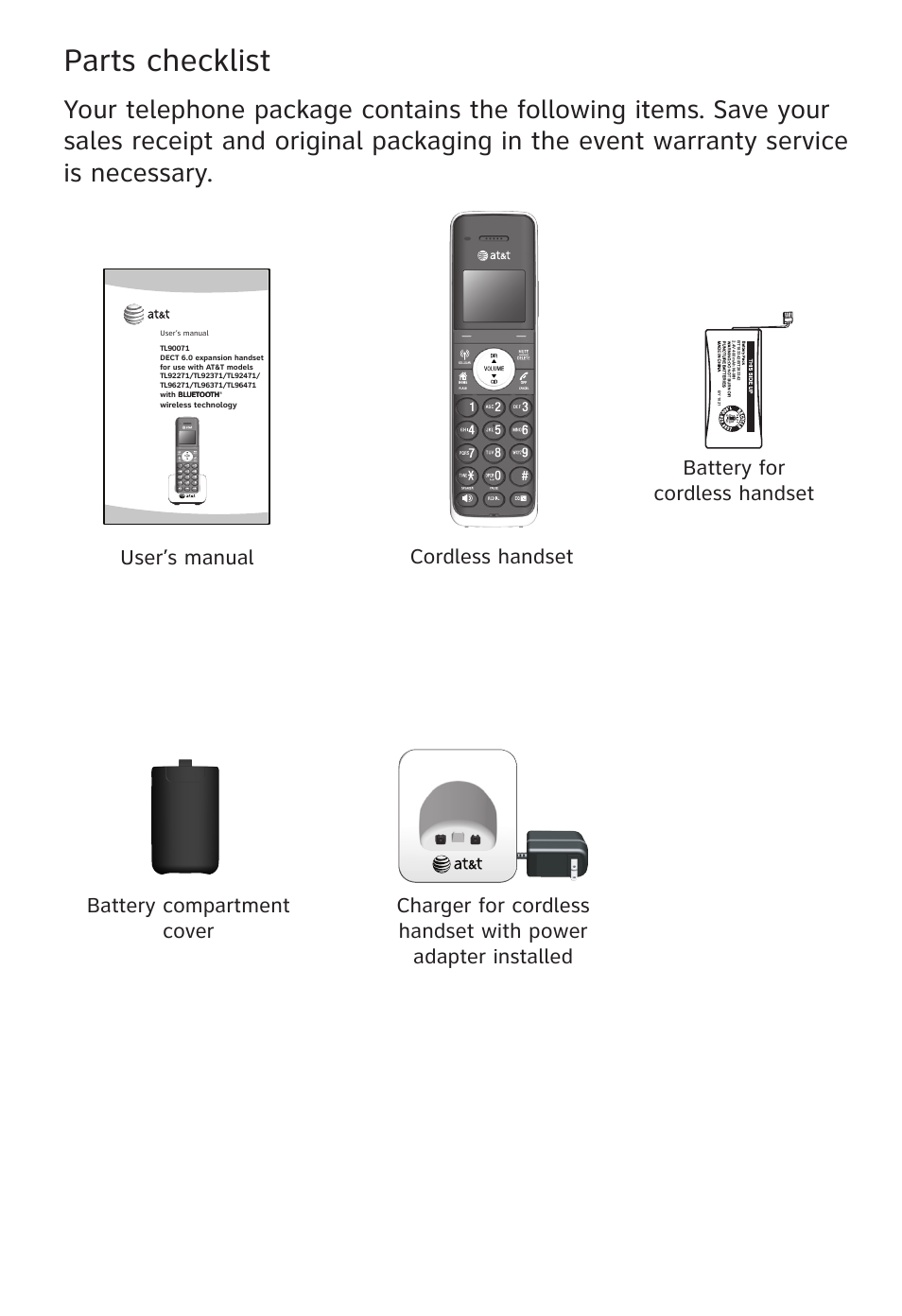 Parts checklist | AT&T TL96371 User Manual | Page 3 / 36