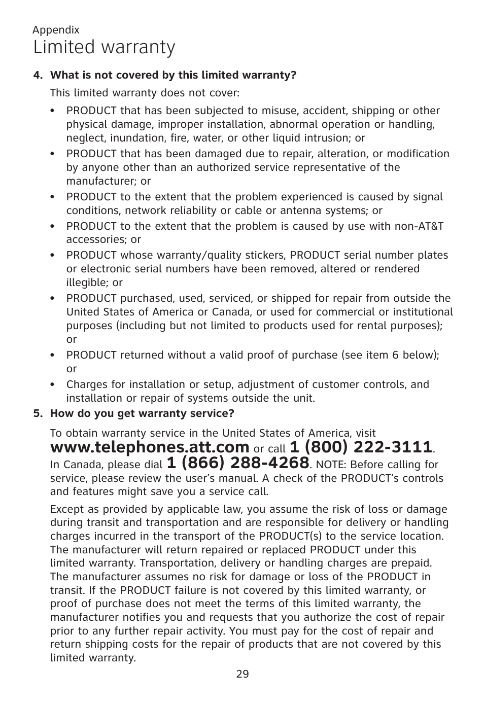 Limited warranty | AT&T TL96371 User Manual | Page 33 / 36
