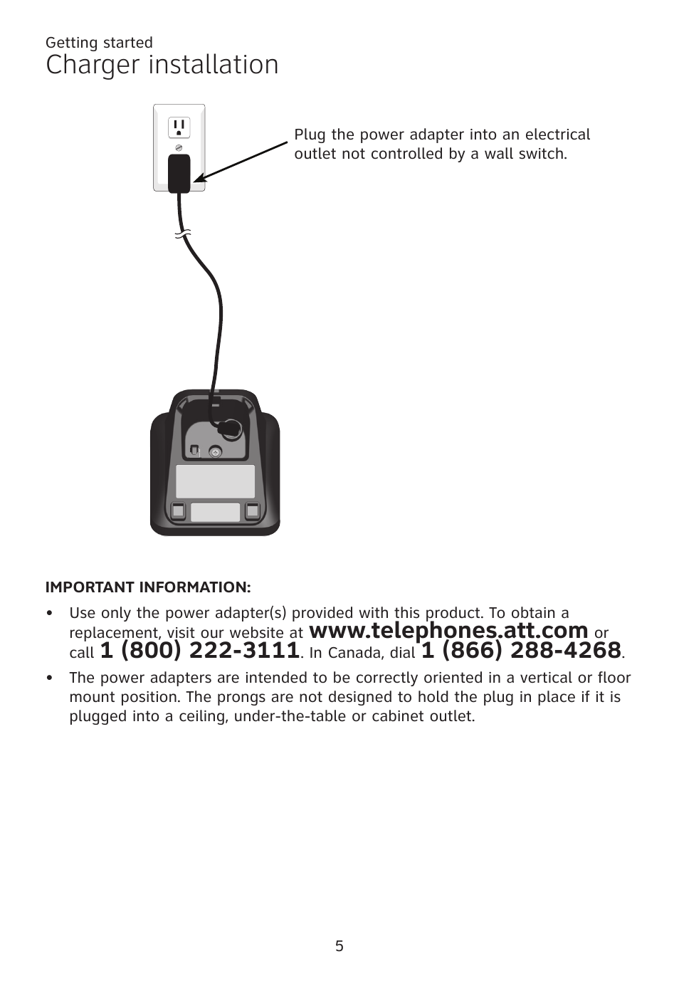 Charger installation | AT&T TL96371 User Manual | Page 9 / 36