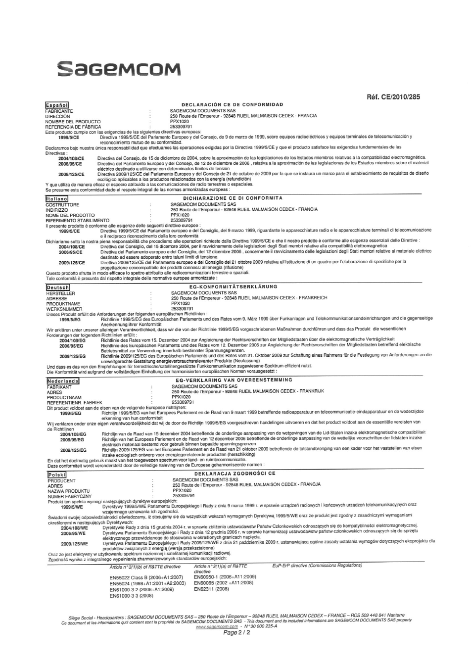 Sagemcom, Page 2 / 2 | Philips PicoPix Projecteur de poche pour ordinateur portable User Manual | Page 2 / 2