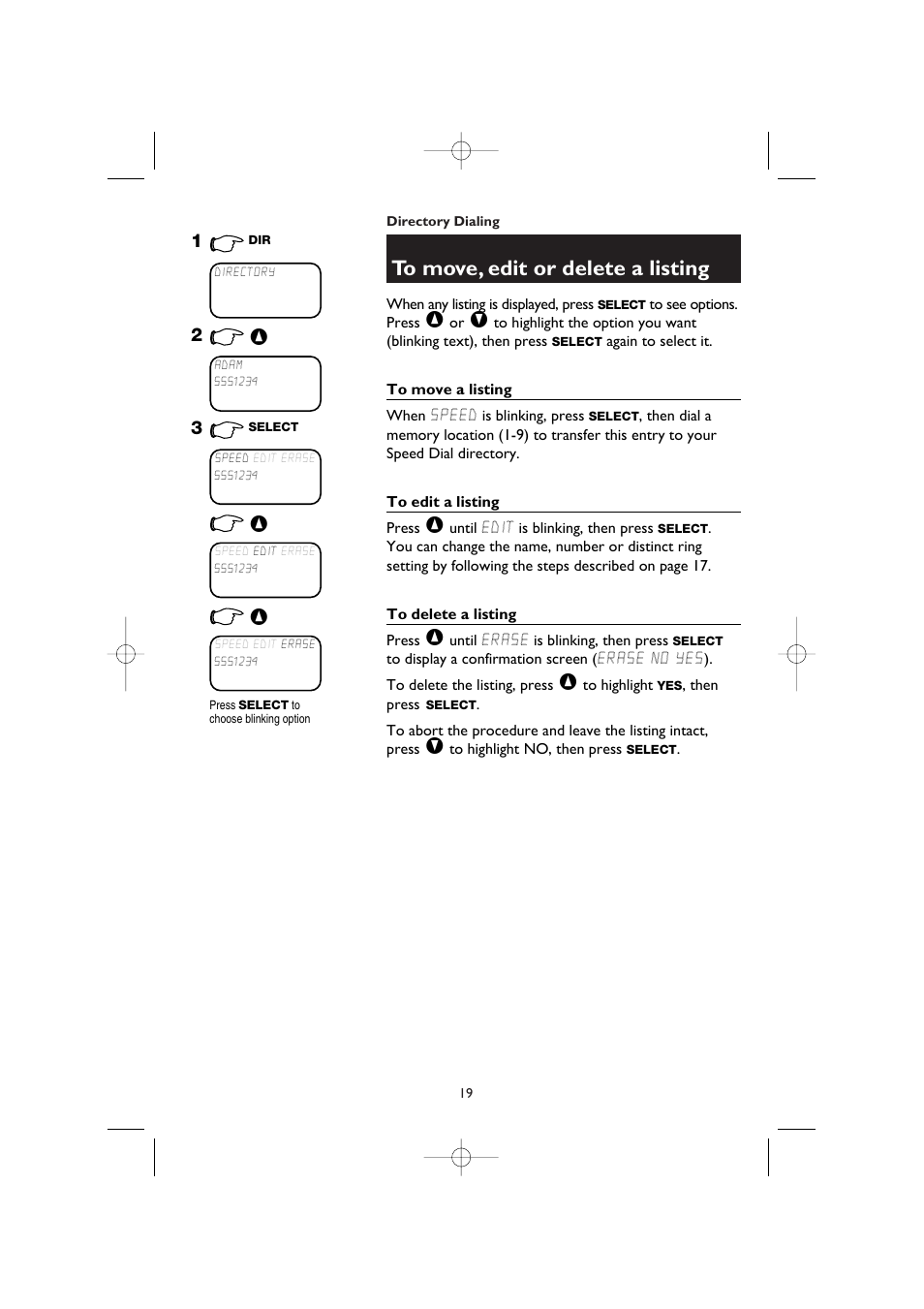 To move, edit or delete a listing, To move a listing, To edit a listing | To delete a listing | AT&T 1145 User Manual | Page 21 / 35