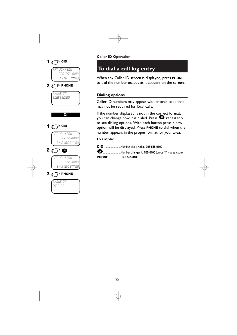 To dial a call log entry, Dialing options | AT&T 1145 User Manual | Page 24 / 35