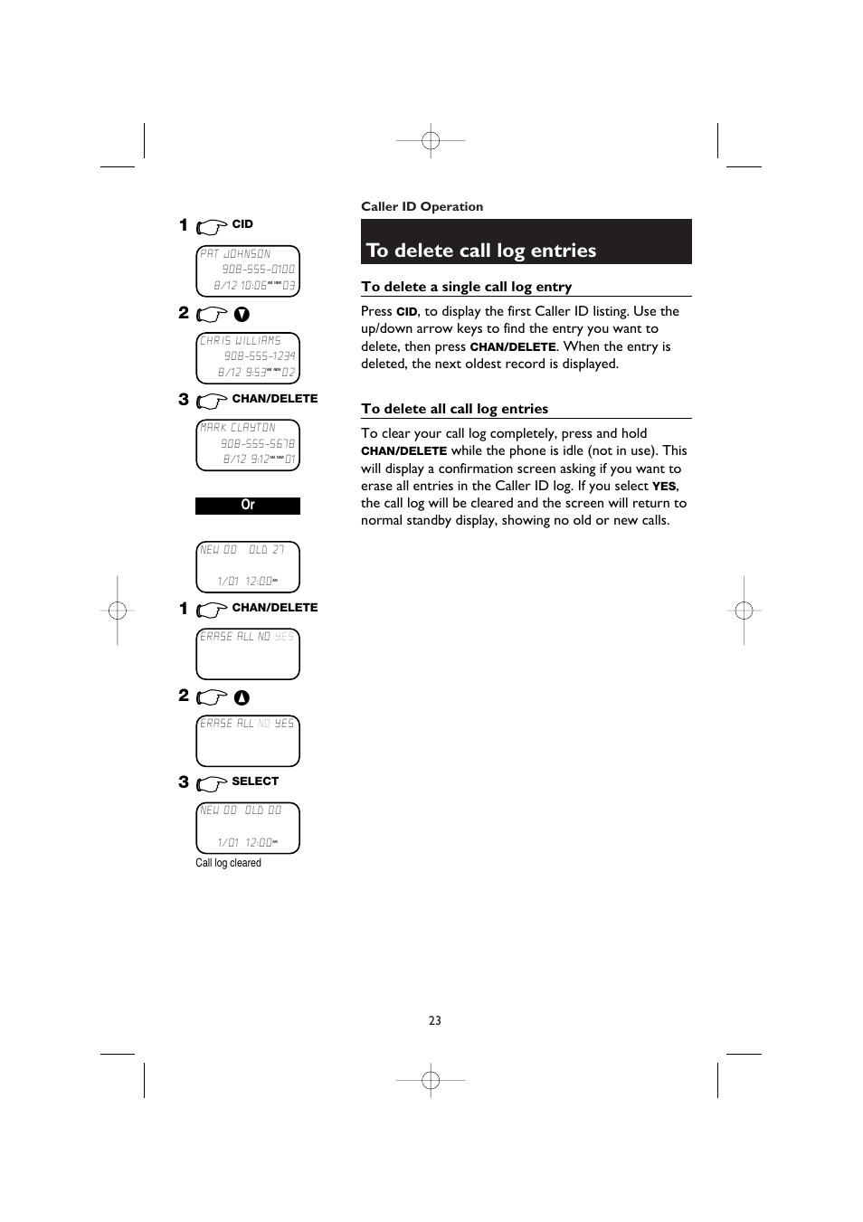 To delete call log entries, To delete a single call log entry, To delete all call log entries | AT&T 1145 User Manual | Page 25 / 35
